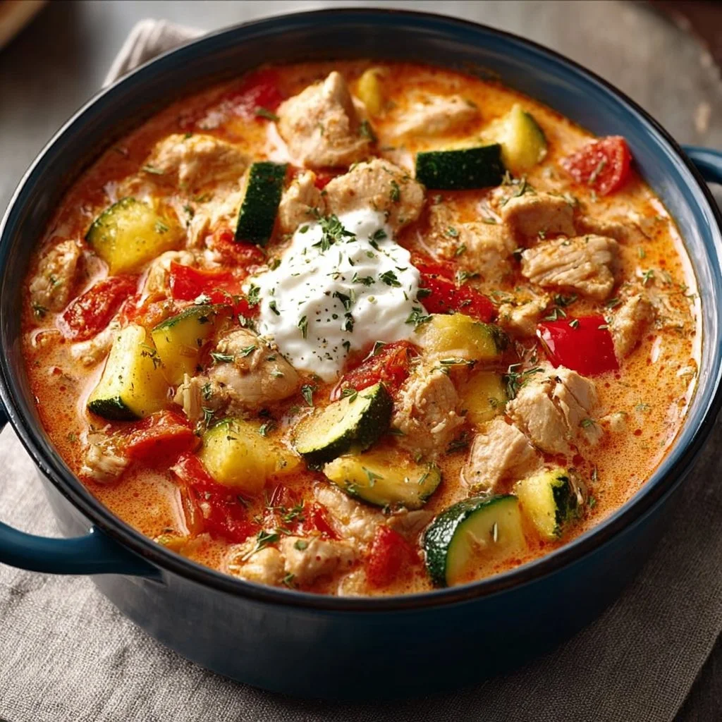 Cremiges Putengulasch mit Zucchini und Sauerrahm