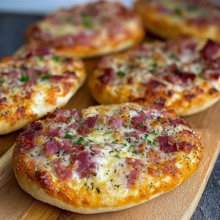 Leckere selbstgemachte Flammkuchen Brötchen auf einem Holzbrett