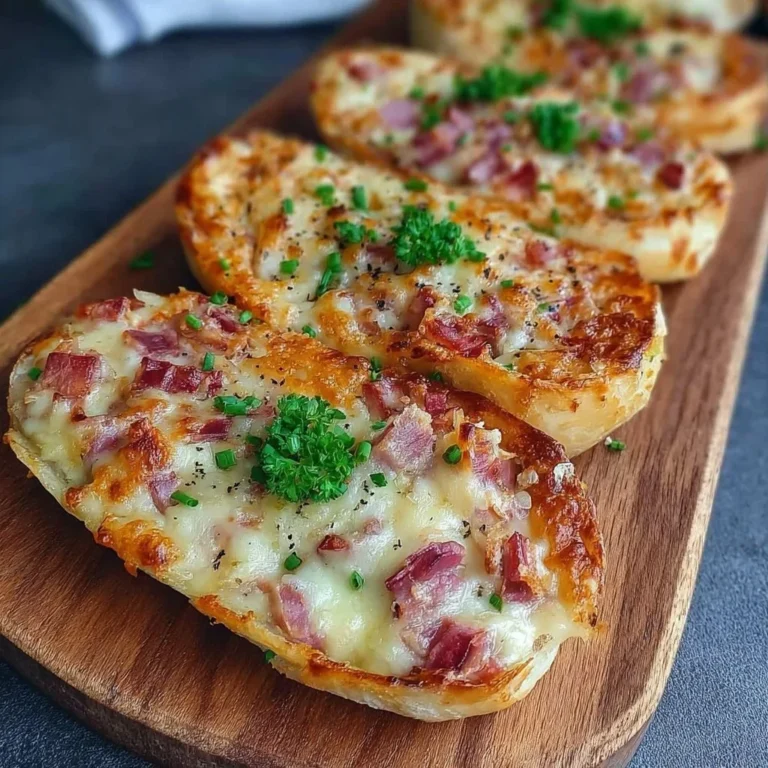 Leckere Flammkuchen Brötchen auf einem Holzbrett präsentiert