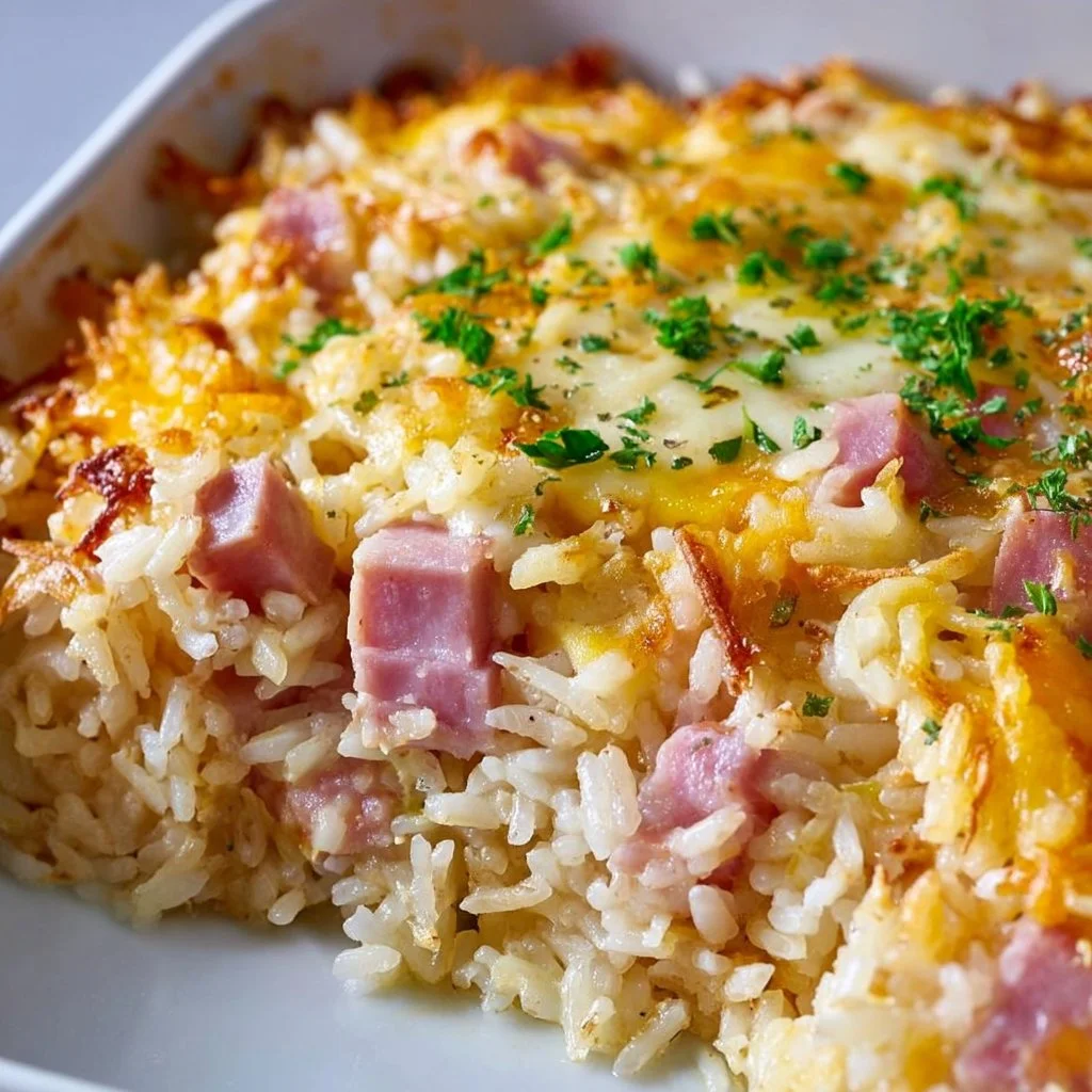 Gebackener Reis mit Schinken und Käse