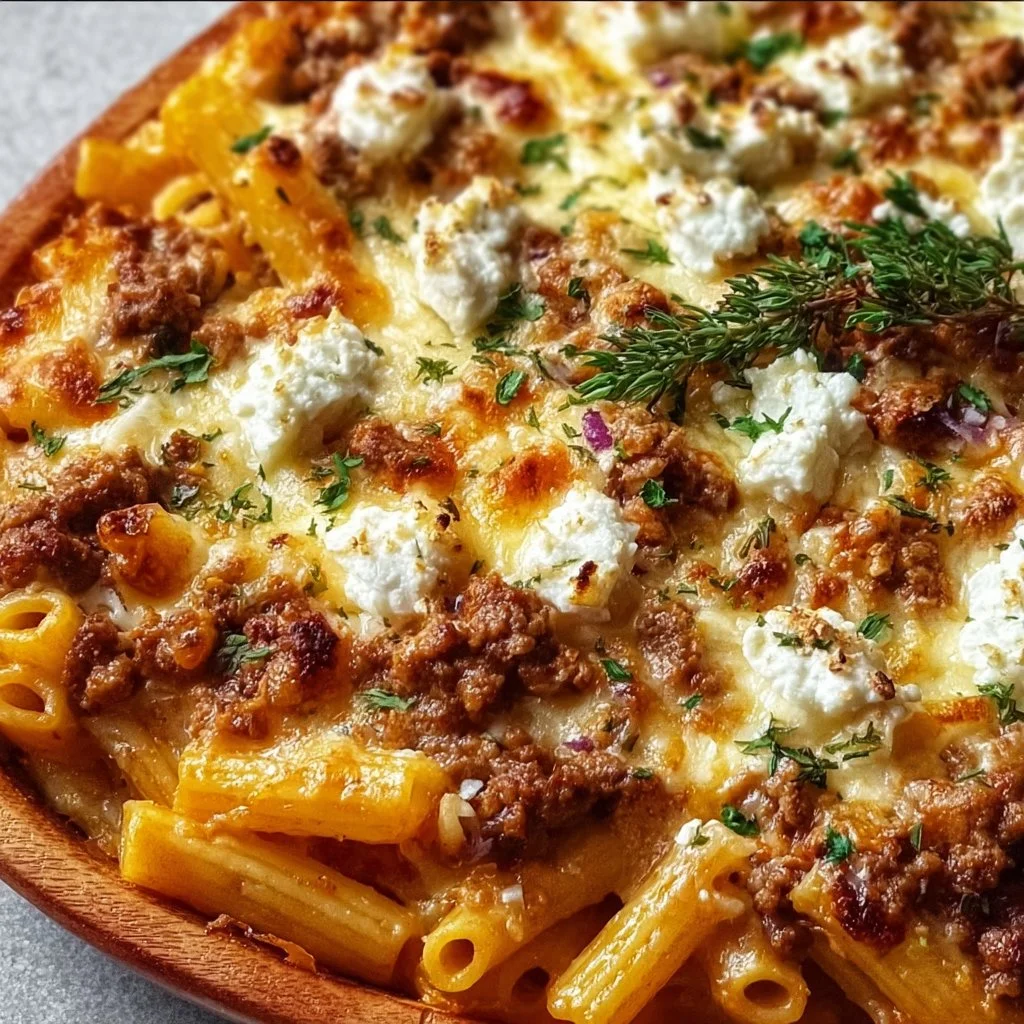 Griechischer Nudel-Auflauf mit Feta und Hackfleisch