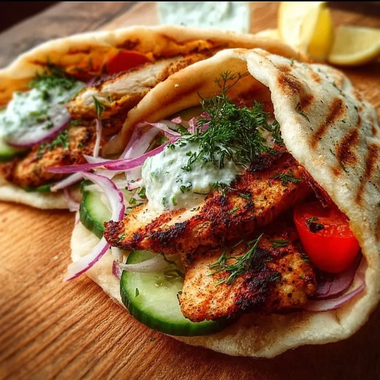 Griechisches Hähnchen in Fladenbrot mit frischen Zutaten und Gewürzen