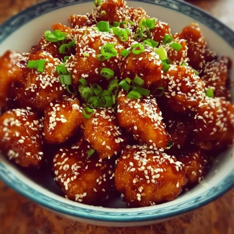 Leckeres Honig-Sesam-Hähnchen mit Sesam und Honigglasur auf einem Teller