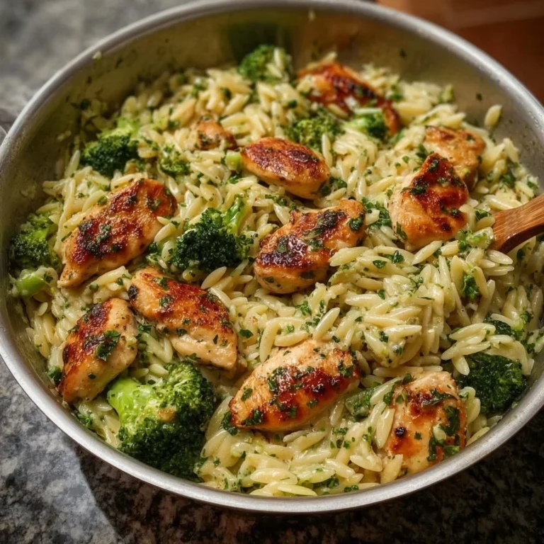 Käse-Hähnchen mit Brokkoli und Orzo in einer leckeren Soße