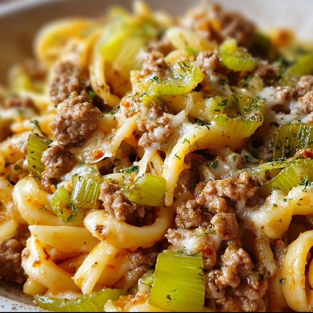 Käse-Lauch Pasta mit Hackfleisch