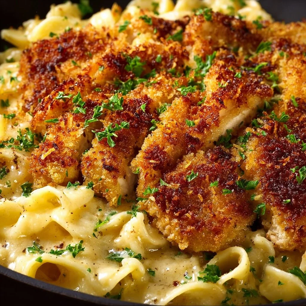 Knuspriges Hähnchen und Pasta