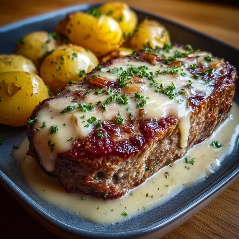 Leckeres Hackbraten-Gericht mit Kartoffeln in Sahne, perfekt für Familienessen.