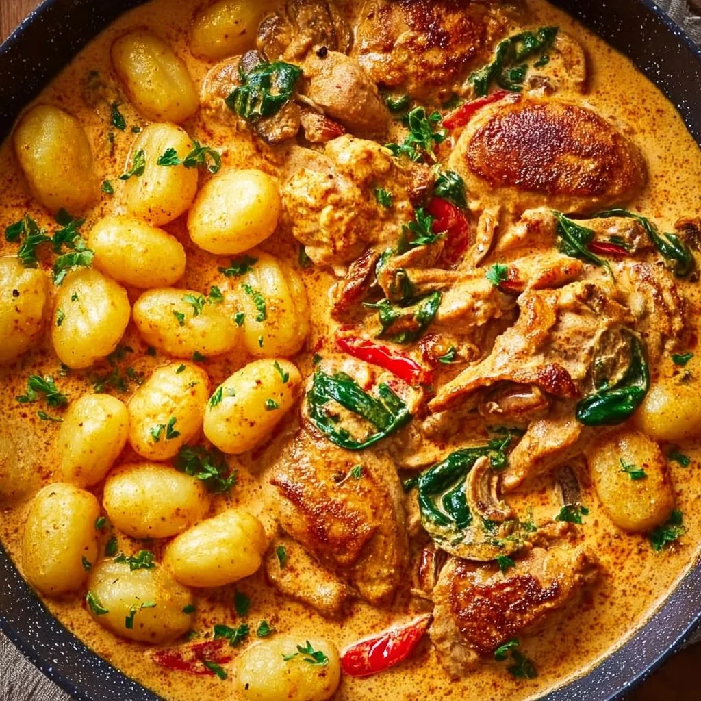 Paprika-Sahne-Hähnchen mit Gnocchi