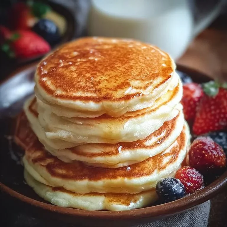 Pfannkuchen mit Naturjoghurt auf einem Teller serviert