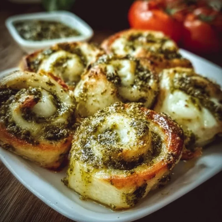 Leckere Pizzaschnecken mit Pesto und Mozzarella auf einem Teller