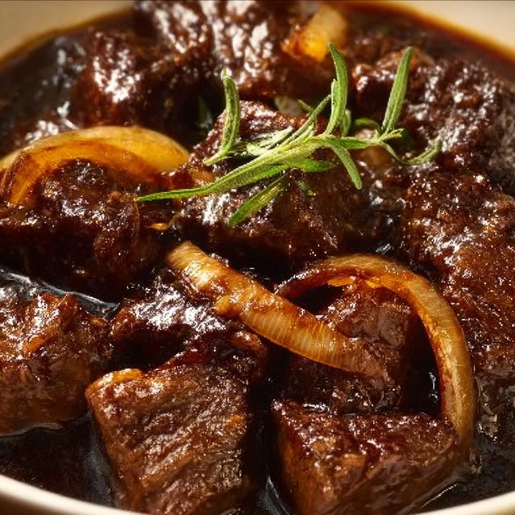 Rindfleisch in Balsamico-Zwiebel-Sauce