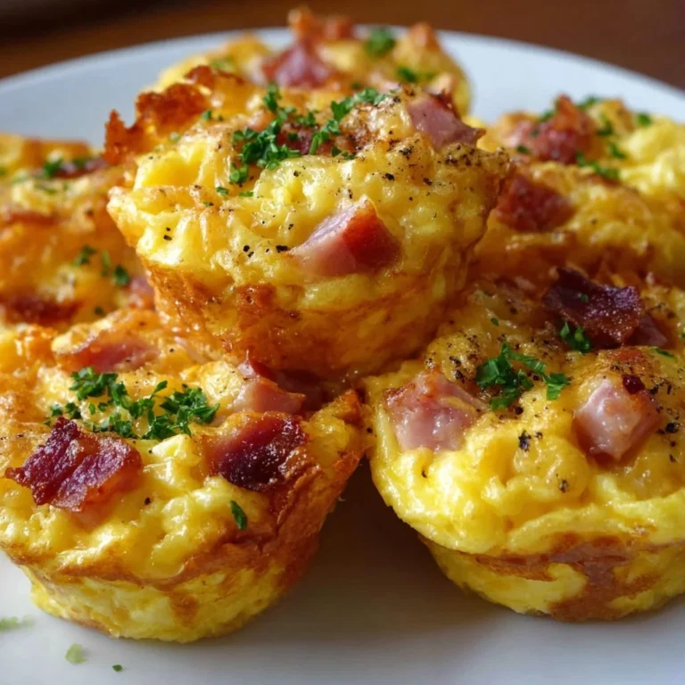 Rührei-Muffins mit Schinken auf einem Teller serviert