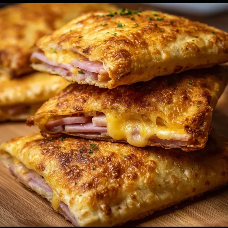 Leckere Schinken-Käse-Taschen, zubereitet im Airfryer, serviert auf einem Teller.