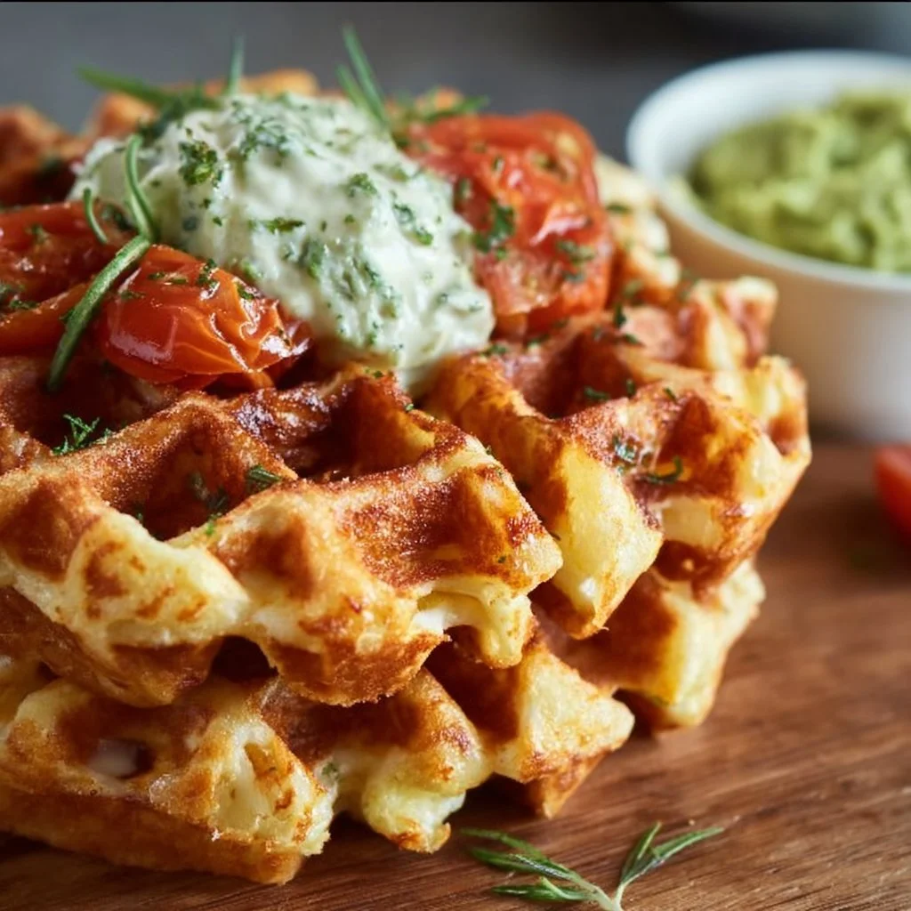 Tomaten Mozzarella Waffeln mit Avocado-Dip