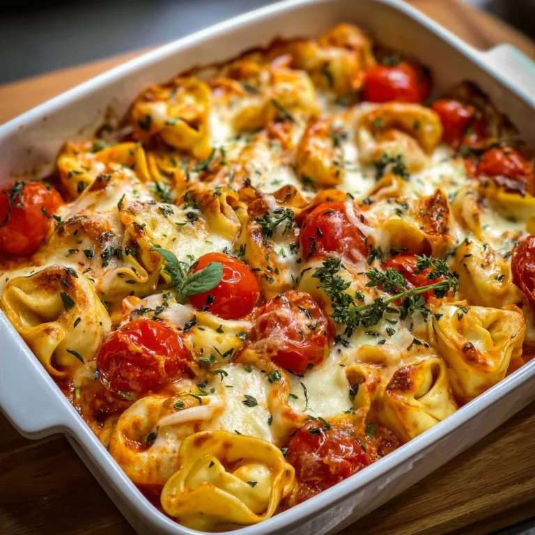 Tortellini-Auflauf mit Tomaten und Mozzarella frisch aus dem Ofen.