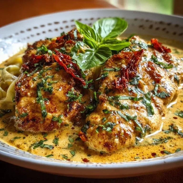 Toskanisches Sahne Hähnchen in einer cremigen Sauce mit Kräutern serviert