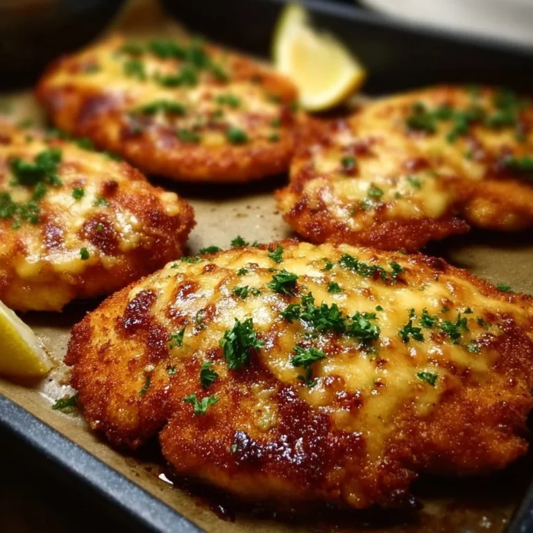 Leckere Schnitzel aus dem Ofen auf einem Teller serviert.