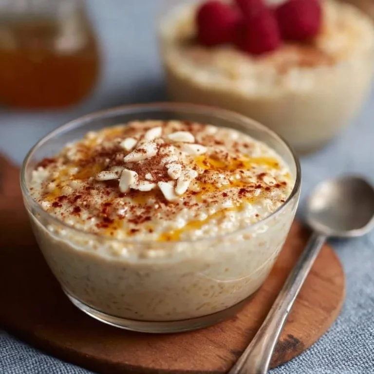 Vanillepudding mit Haferflocken auf einem Teller serviert