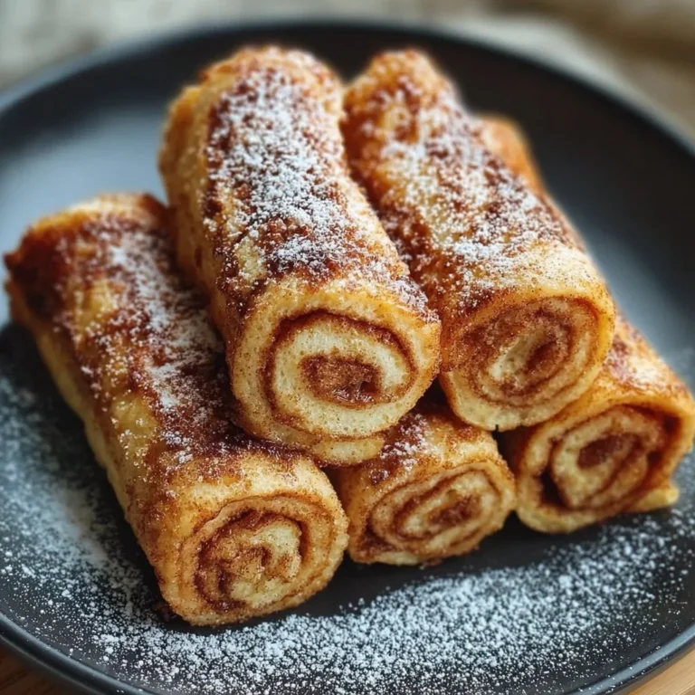 Zimtrollen Französischer Toast Roll Ups auf einem Teller serviert