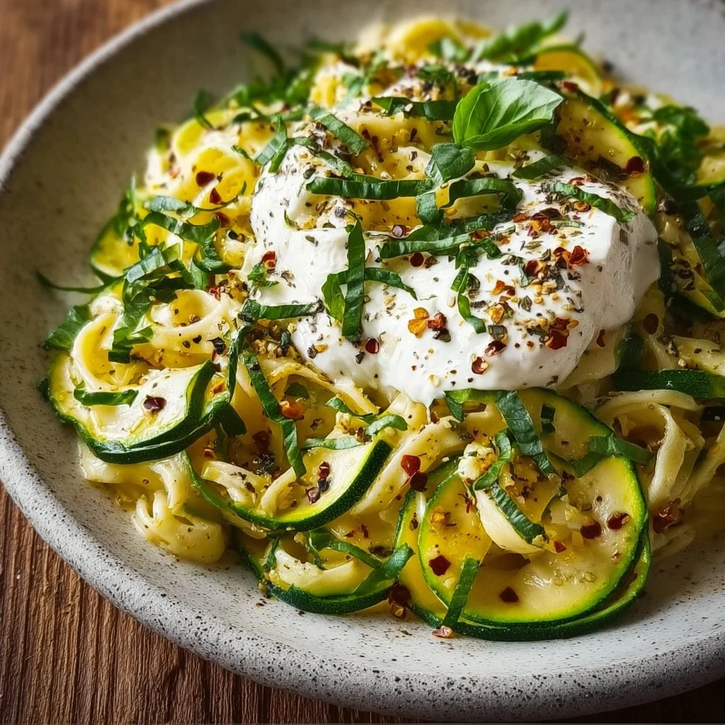 Zitronen Zucchini Pasta mit Burrata