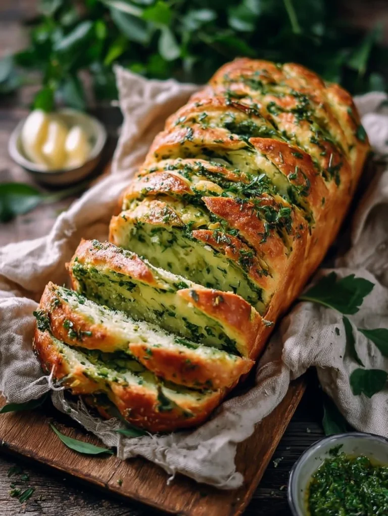 Bärlauch Fächerbrot, frisch gebacken und garniert mit frischem Bärlauch.