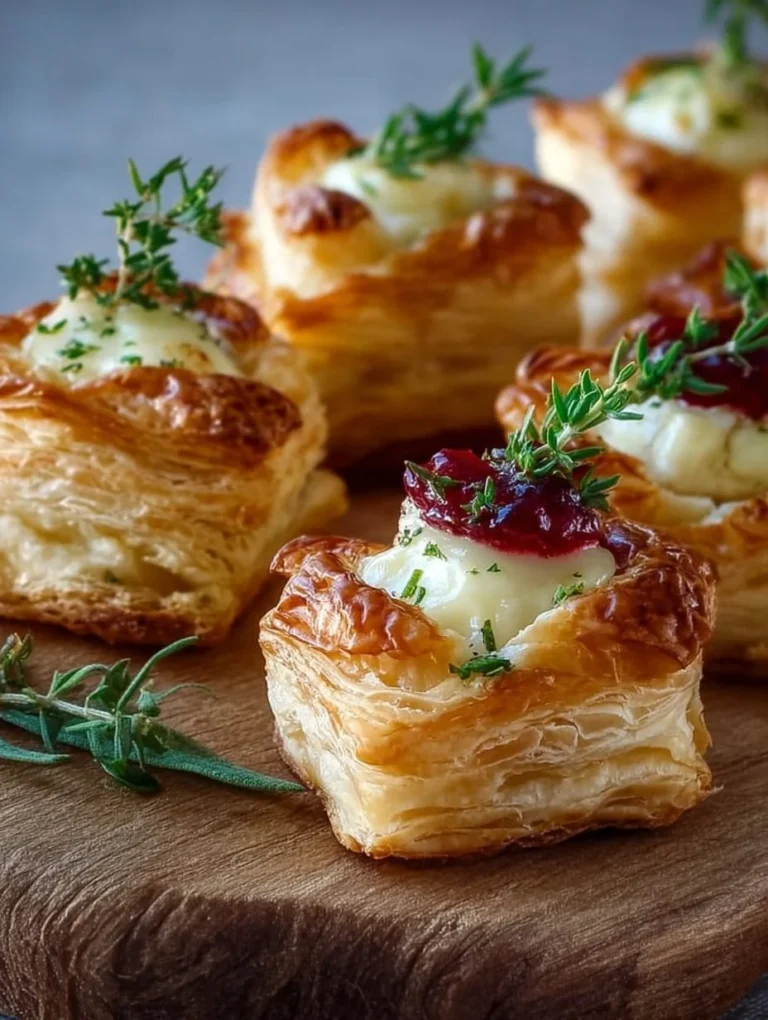 Blätterteig-Häppchen mit Camembert auf einem Teller angerichtet
