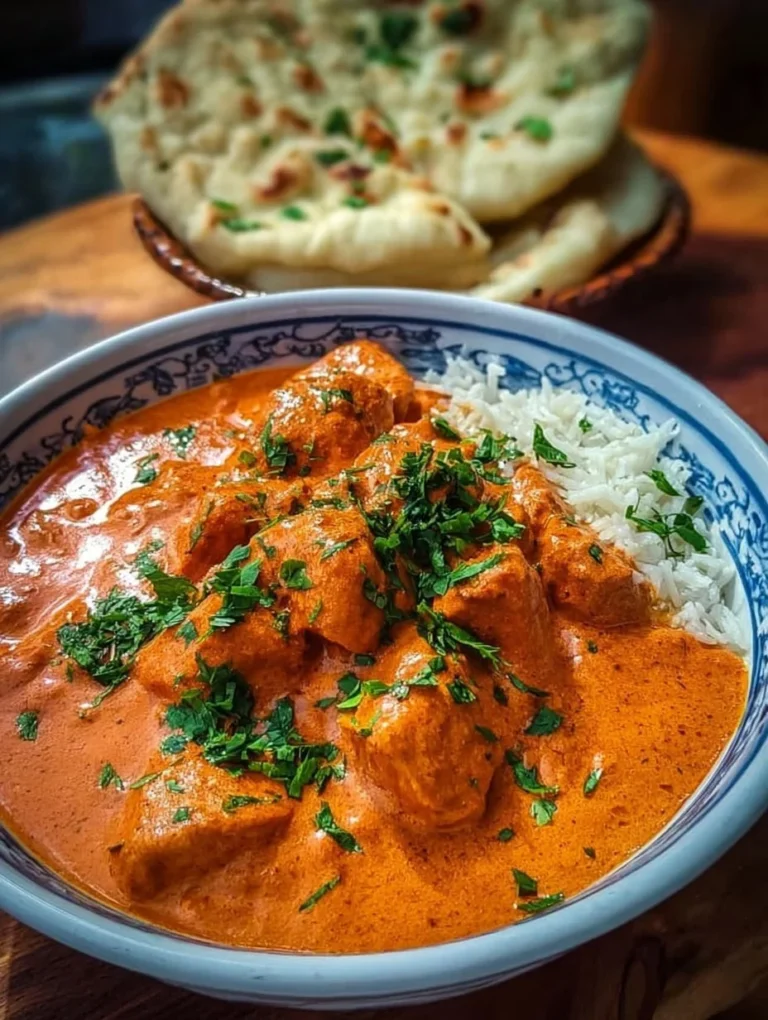Leckeres Butterhuhn Gericht mit aromatischen Gewürzen und cremiger Sauce.