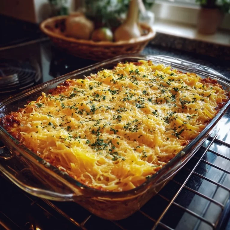 Cremige Pasta mit Schinken, garniert mit frischen Kräutern.