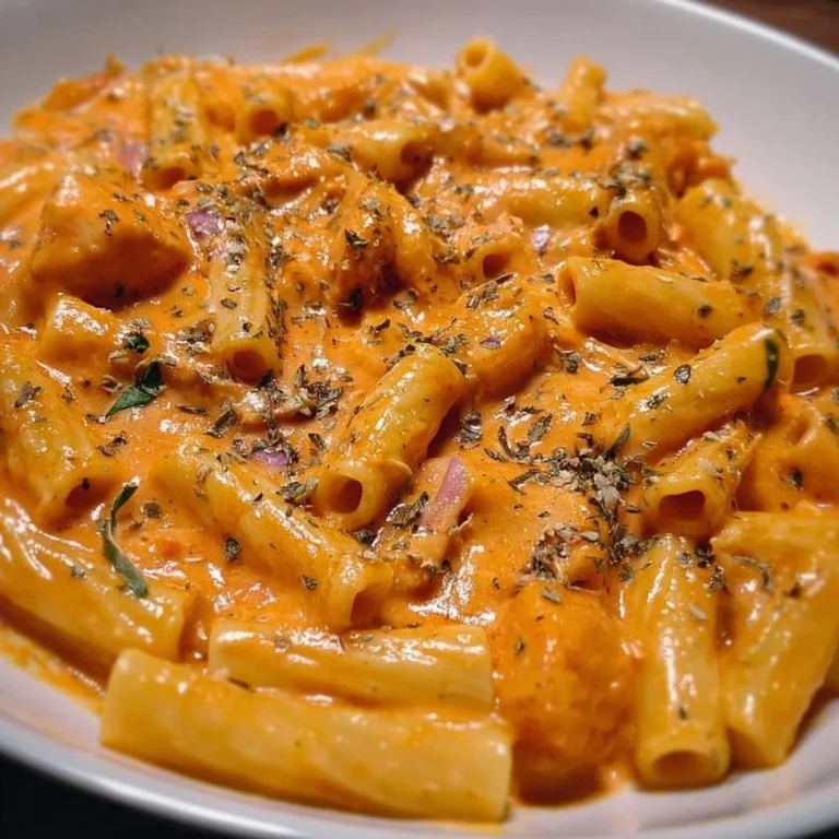 Cremige Pasta mit Tomatensoße auf einem Teller serviert