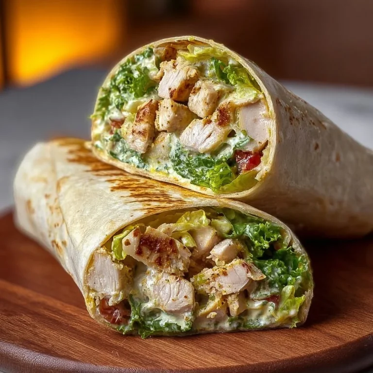 Eiweißreicher Chicken Caesar Wrap mit frischem Gemüse und Dressing