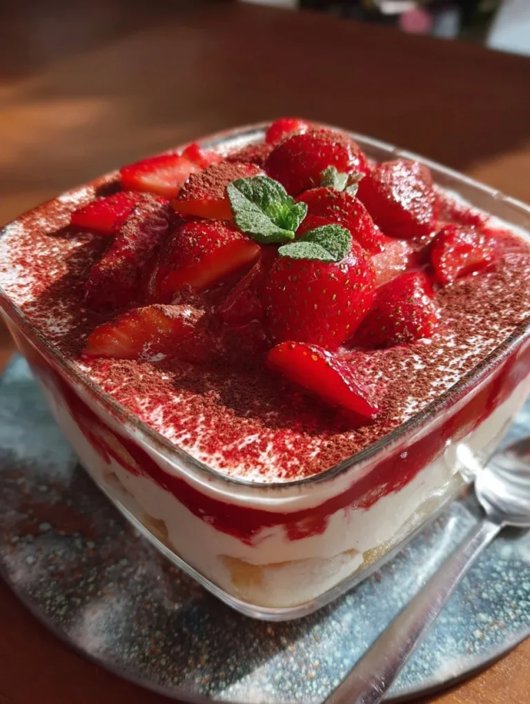 Deliziöses Erdbeer Tiramisu mit frischen Erdbeeren und sahniger Creme