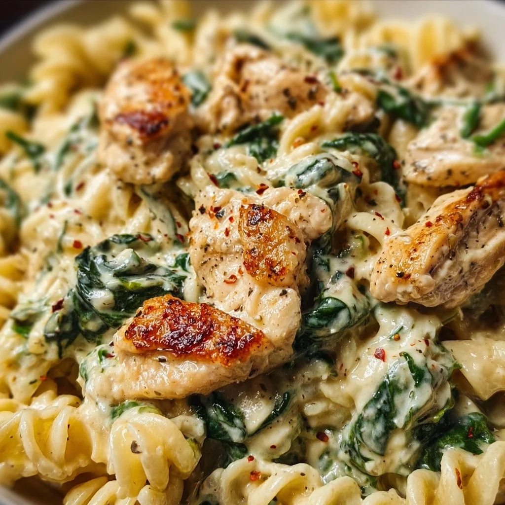 Frischkäse Spinat Hähnchen Pasta