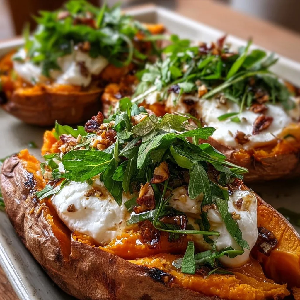 Gefüllte Süßkartoffeln mit Burrata