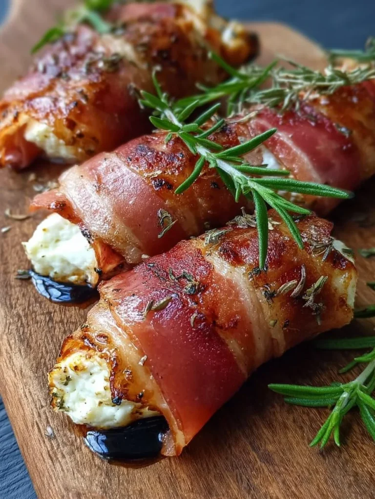 Gegrillte Feta-Schinkenröllchen auf einem Teller serviert