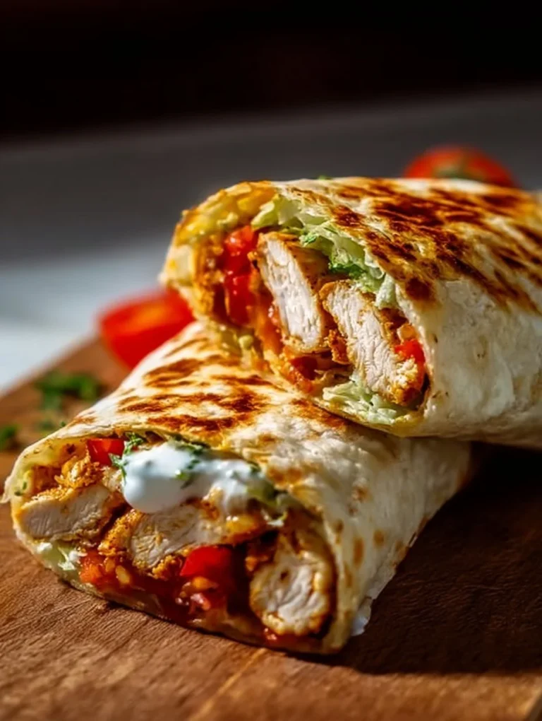 Gesunder Chicken Crunch Wrap mit frischen Zutaten in einer Tortilla