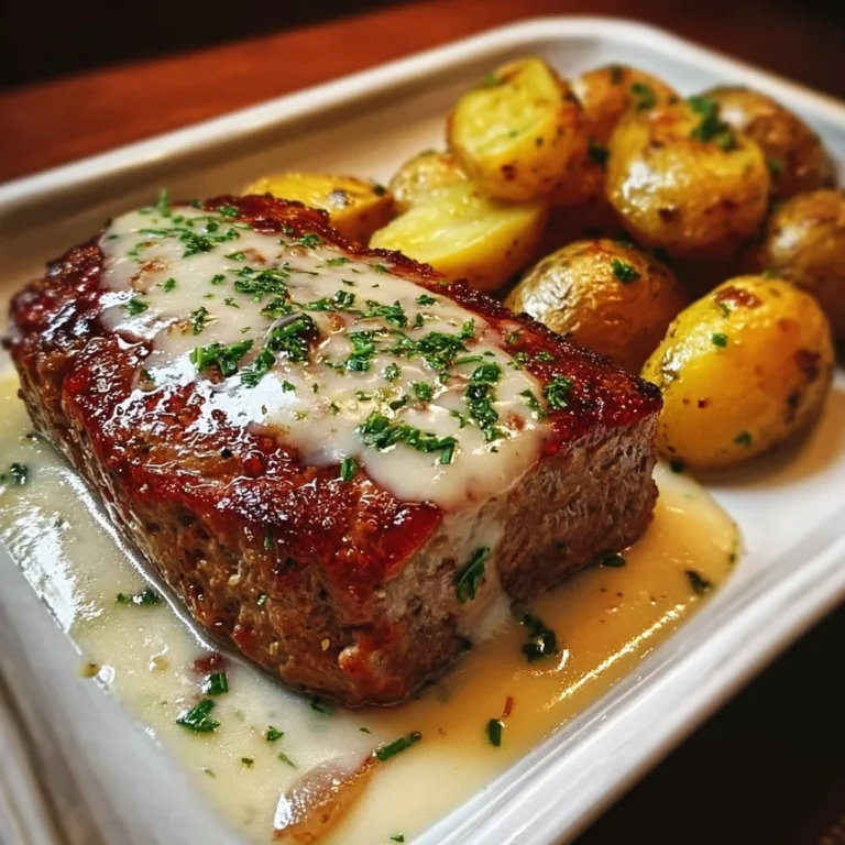 Hackbraten mit Kartoffeln in Sahne auf einem Teller serviert