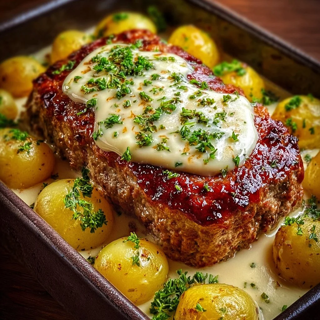 Hackbraten mit Kartoffeln in Sahne