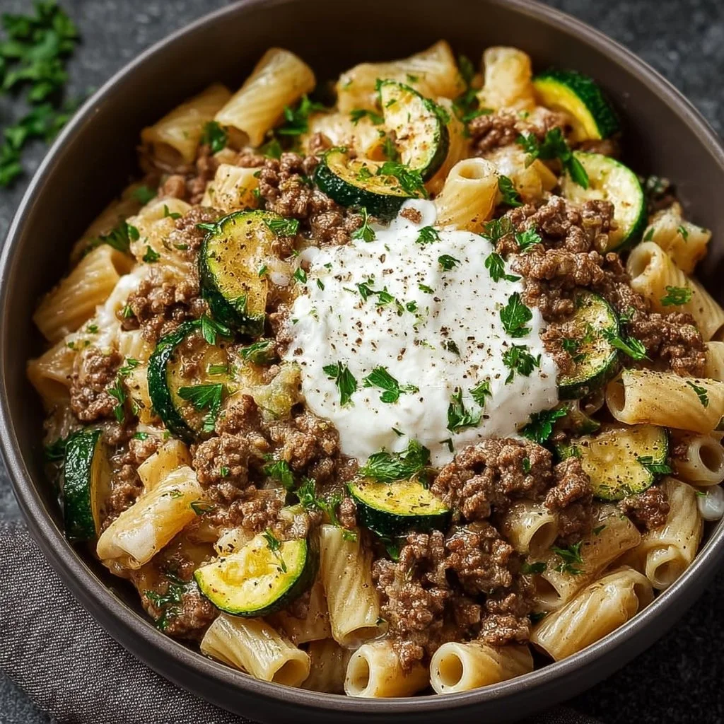 Hackfleisch-Pasta mit Zucchini & Joghurt – Cremig, Leicht & Schnell
