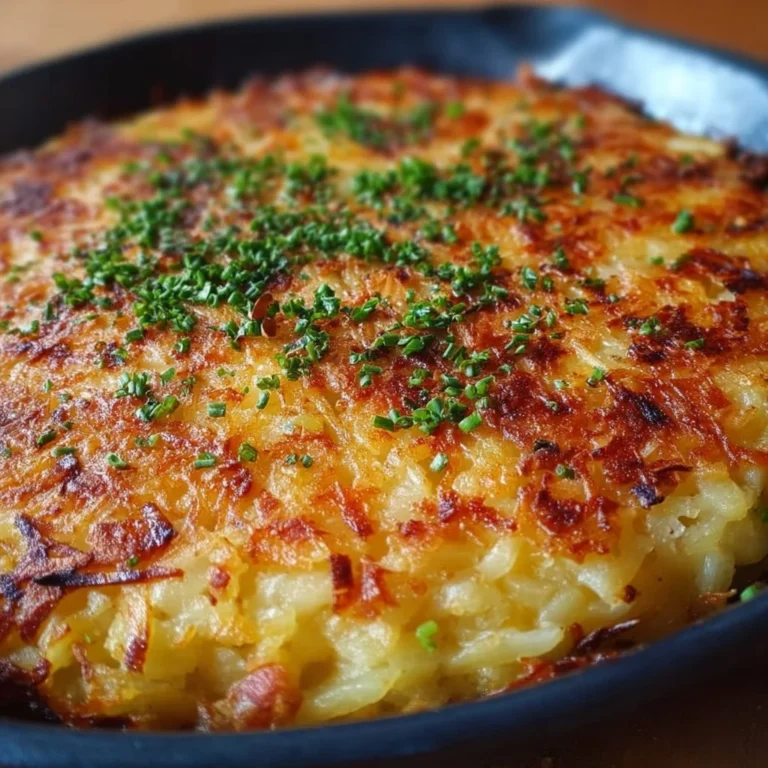 Hüttenkäse Kartoffelrösti Auflauf auf einem Teller serviert