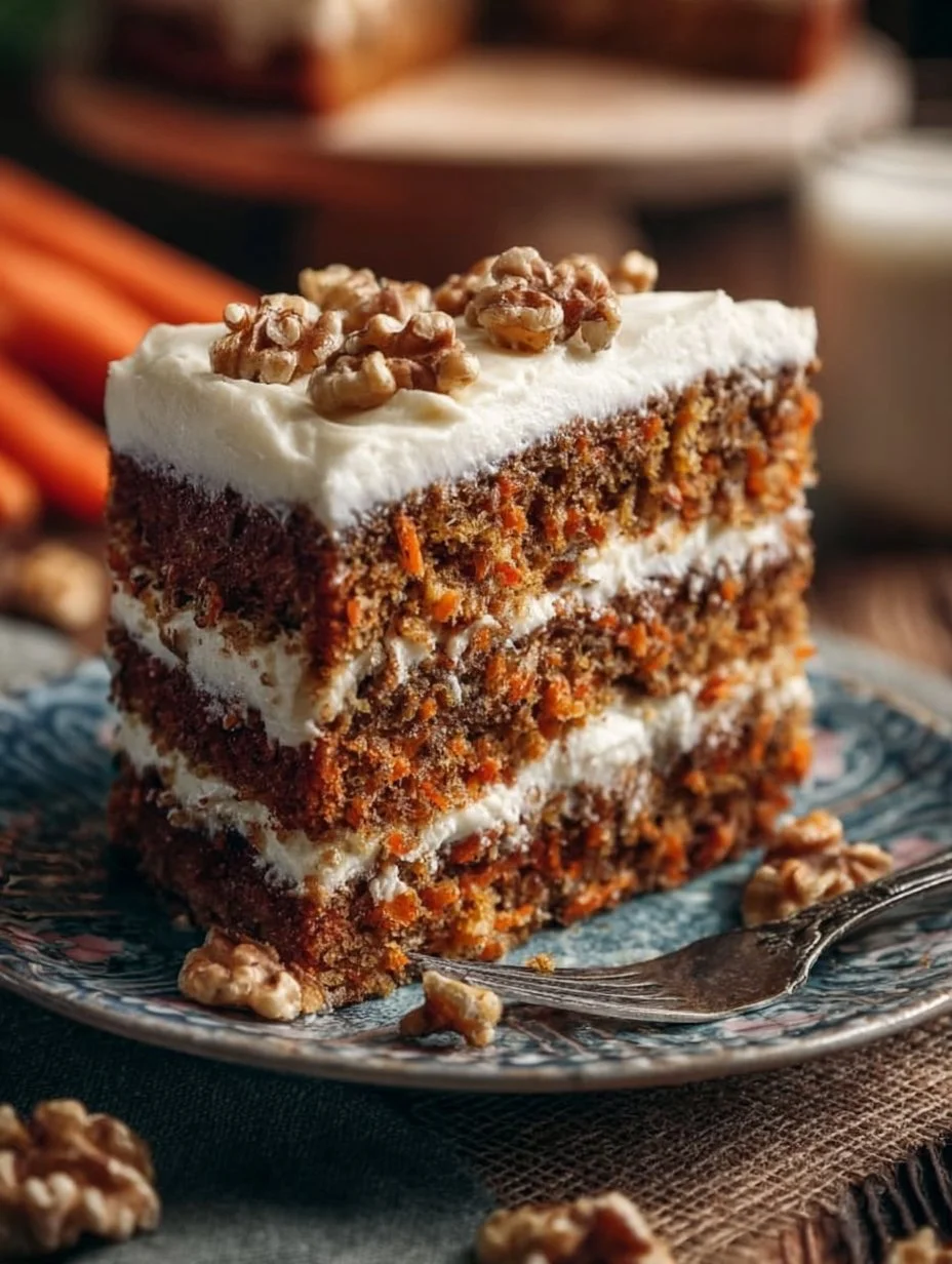 Juicy Carrot Cake with Walnuts & Cream Cheese Frosting
