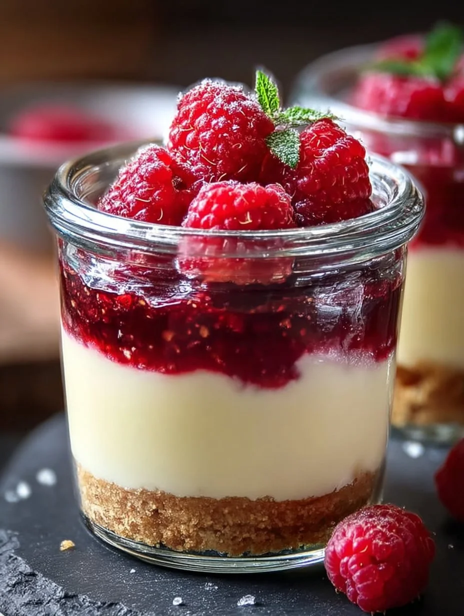 Käsekuchen im Glas mit Himbeeren