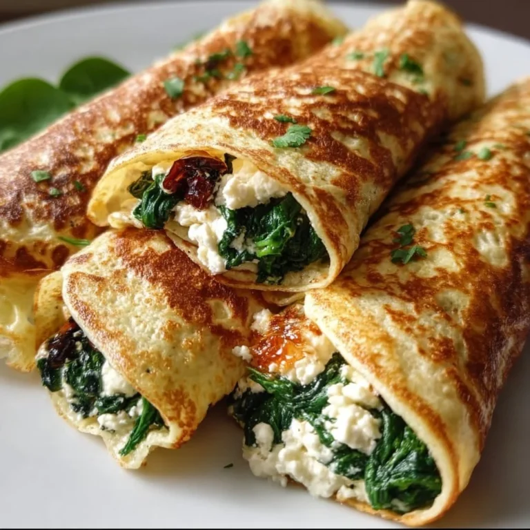 Keto Pancake Wraps gefüllt mit Spinat und Feta auf einem Teller
