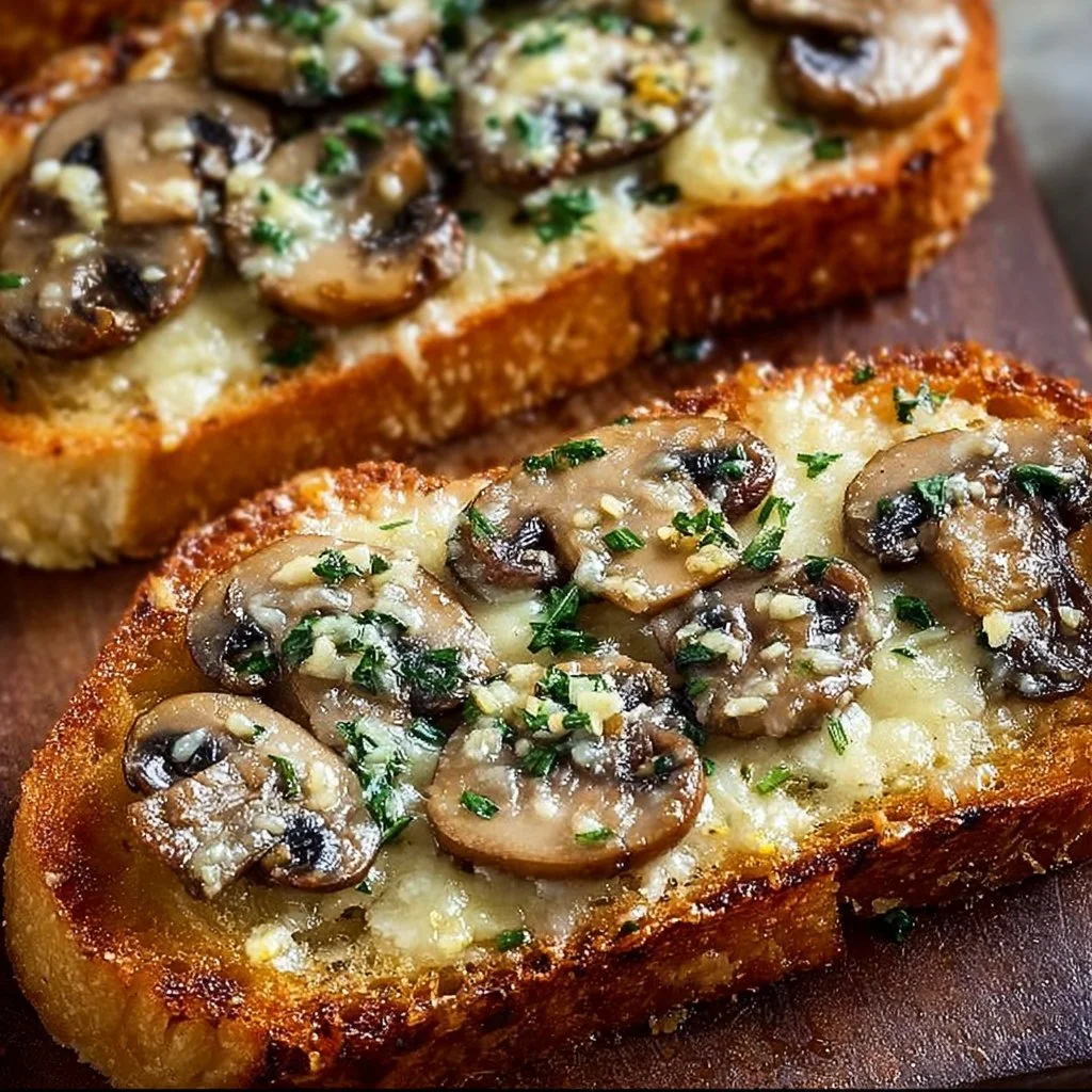 Knusprige Käse-Champignon-Knoblauch-Toasts