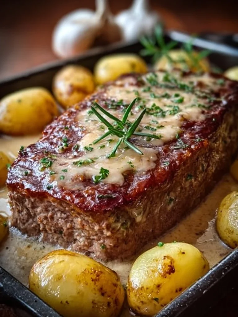 Köstlicher Hackbraten mit Kartoffeln in cremiger Sahne-Sauce