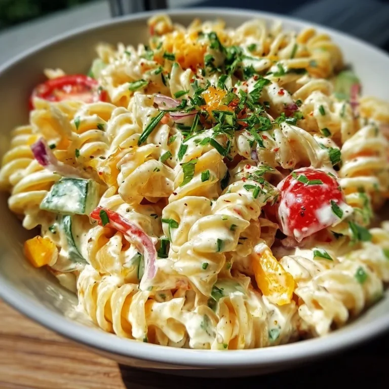Leichter Nudelsalat mit Joghurt-Dressing in einer bunten Schüssel