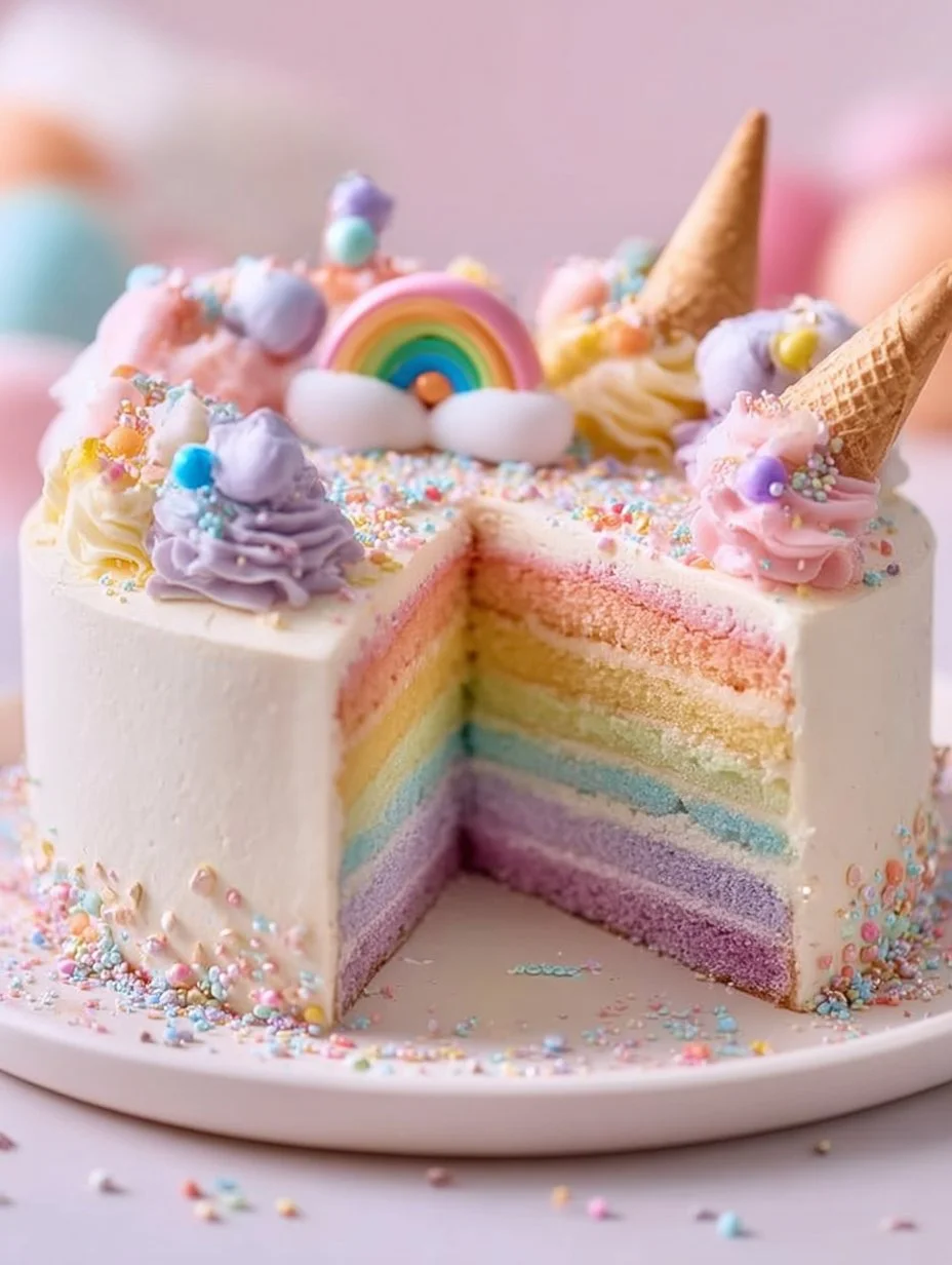 Pastell-Rainbow-Torte zur Einschulung