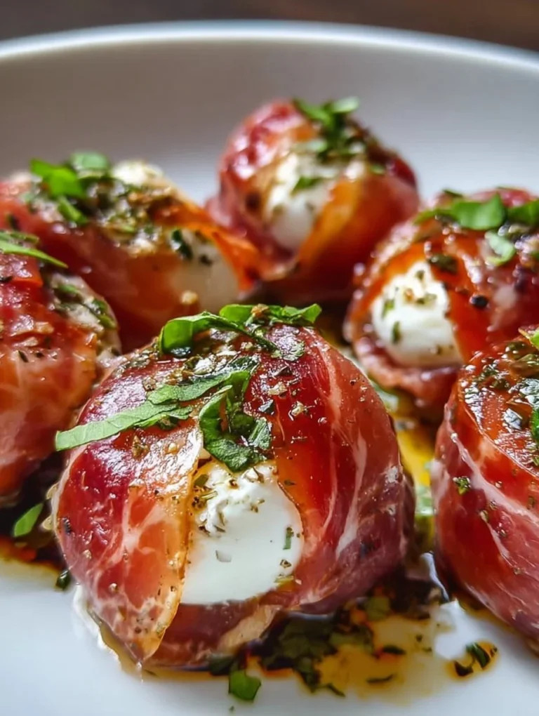 Rindfleisch Häppchen mit Prosciutto und Mozzarella auf einem eleganten Teller