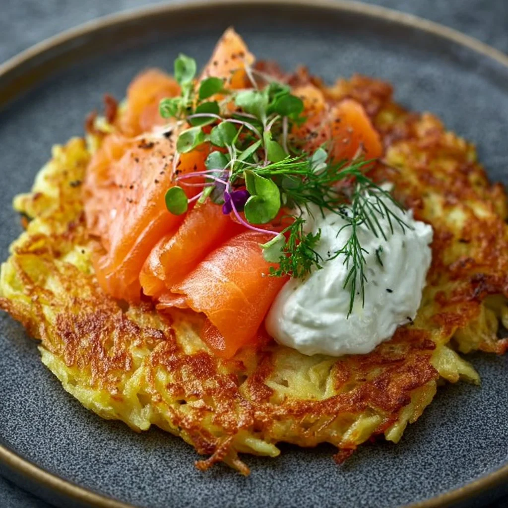 Rösti mit Frischkäse und Lachs