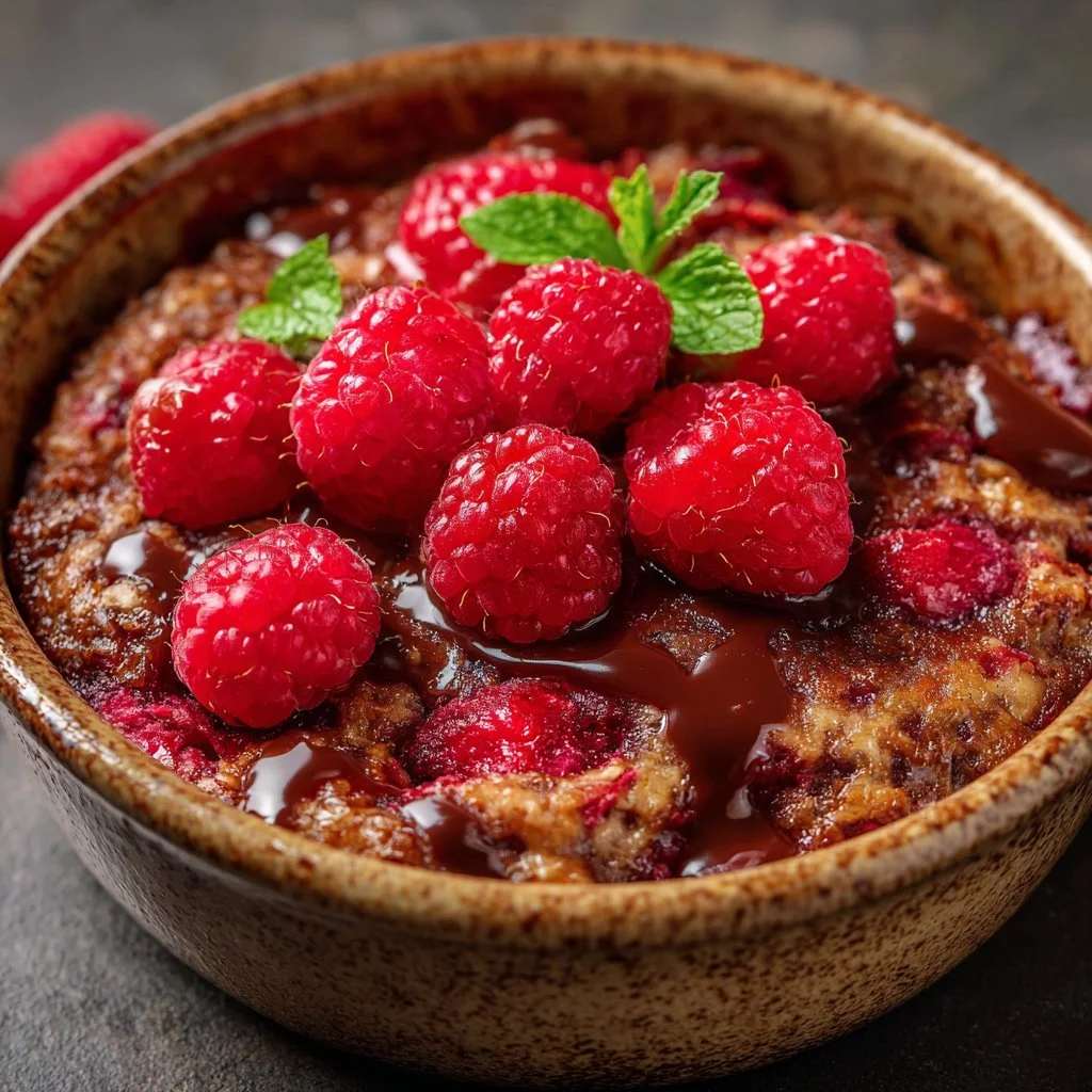 Vegane Baked Oats mit Himbeeren