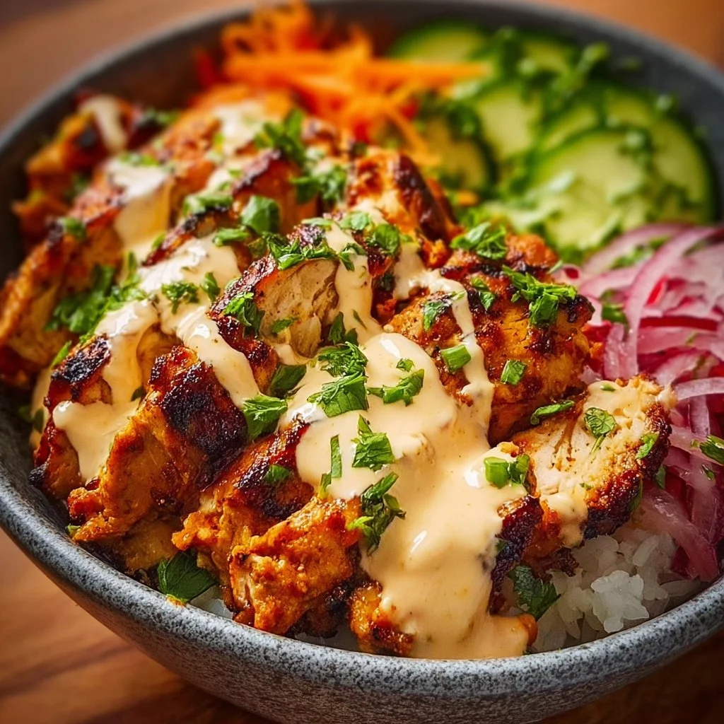 Würzige Hähnchen Bowl mit cremiger Soße